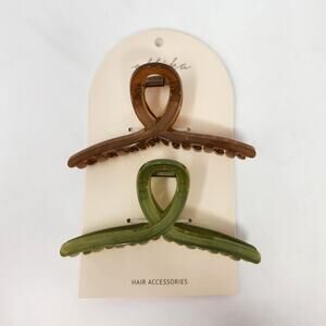 Ettika Claw Clips Hair Accessories Set of 2 Brown and Green